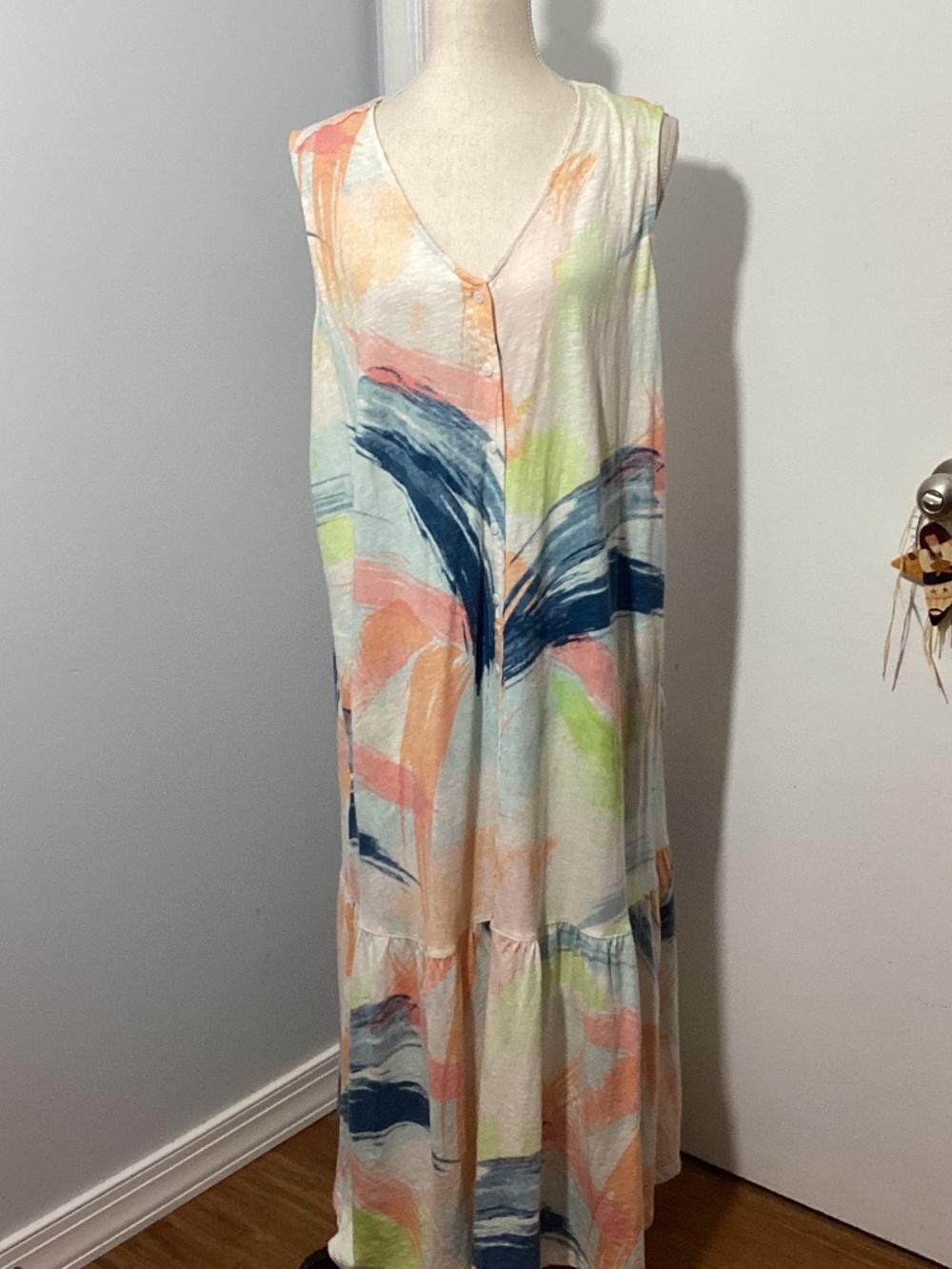 NATURALS D&CO 2X MAXI DRESS SLEEVELESS BUTTON FRONT  BEACH  RESORT LINEN BLEND